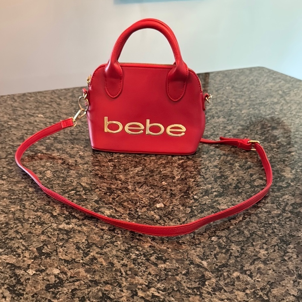 Bebe Red Mini Satchel with Gold Branding EUC